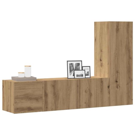 Muebles de TV de pared 3 uds madera ingeniería roble artesanal de , Muebles TV - Ref: Foro24-3328958, Precio: 116,85 €, Descu...