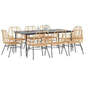 Juego comedor jardín 9 pzas ratán sintético marrón de , Conjuntos de jardín - Ref: Foro24-3334449, Precio: 690,68 €, Descuent...