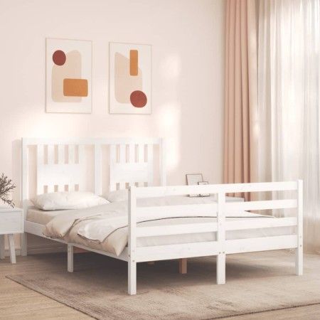 Estructura de cama con cabecero madera maciza blanco 120x200 cm de vidaXL, Camas y somieres - Ref: Foro24-3194567, Precio: 13...