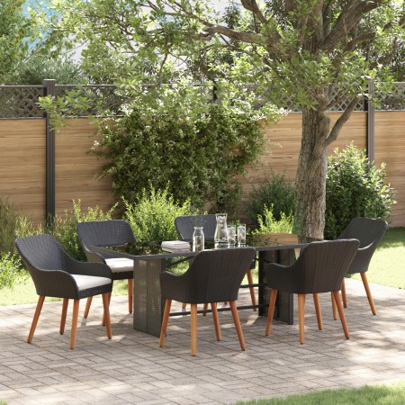 Juego de Comedor Jardín de 7 Piezas Negro Poliratán | Foro24.es | Tu tienda online para hogar, jardín y más Foro24.es