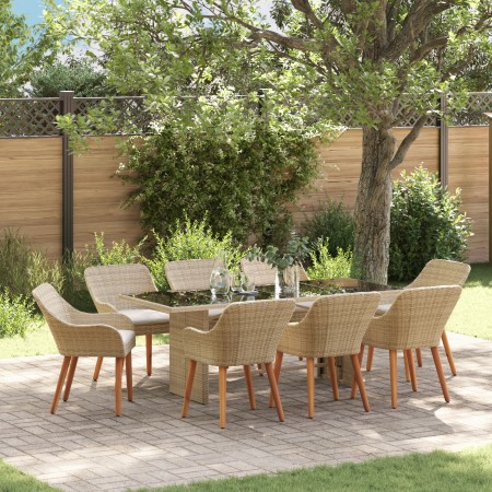 Conjunto de Comedor de Jardín de 9 Piezas Beige de Ratán Sintético | Foro24.es | Tu tienda online para hogar, jardín y más Foro24.es