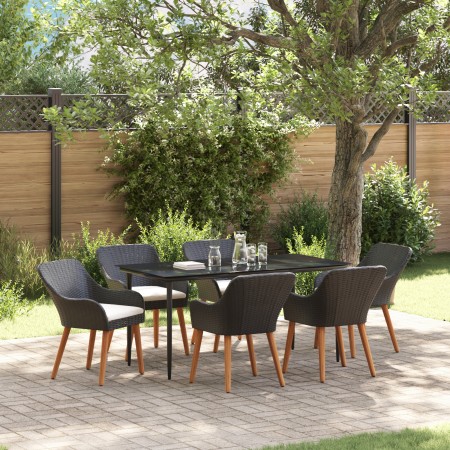 Juego de Comedor de Jardín de 7 Piezas en Ratán Poliéster Negro | Foro24.es | Tu tienda online para hogar, jardín y más Foro24.es