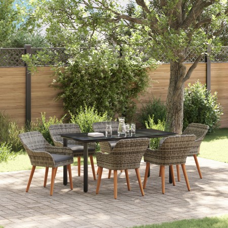 Conjunto de Comedor de Jardín de 7 Piezas en Ratán Gris | Foro24.es | Tu tienda online para hogar, jardín y más Foro24.es