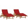 Tumbonas 2 pcs con cojines y ruedas Rojo Madera maciza de Acacia | Foro24.es | Tu tienda online para hogar, jardín y más Foro24.es