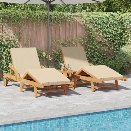 Tumbonas 2 pcs con cojines y mesa Beige Madera maciza de Acacia de , Tumbonas - Ref: Foro24-3325184, Precio: 516,21 €, Descue...