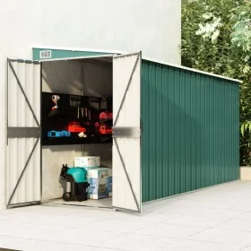 Cobertizo jardín pared acero galvanizado verde 118x382x178 cm de vidaXL, Cobertizos - Ref: Foro24-316229, Precio: 258,42 €, D...