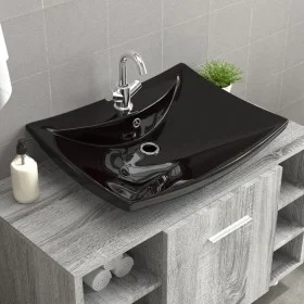 Lavabo rectangular cerámica orificio de grifo y desagüe negro de vidaXL, Lavabos - Ref: Foro24-140689, Precio: 89,71 €, Descu...