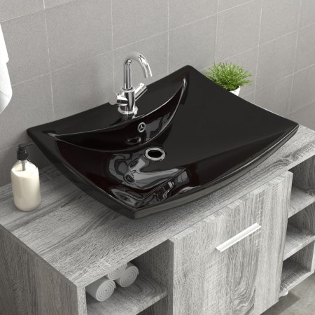 Lavabo rectangular cerámica orificio de grifo y desagüe negro de vidaXL, Lavabos - Ref: Foro24-140689, Precio: 112,05 €, Desc...