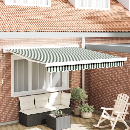 Toldo Retráctil Automático Verde y Blanco 350x250 cm, Tela de Repuesto para Toldo de 3.5x2.5 m Estructura Verde y Blanca de ,...