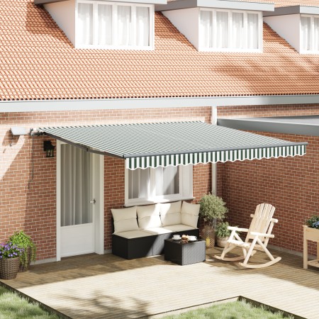 Toldo Retráctil Manual con LED Verde y Blanco 400x300 cm,  Tela de Repuesto para Toldo de 4x3 m Verde y Blanco | Foro24.es | Tu tienda online para hogar, jardín y más Foro24.es
