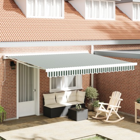 Toldo Retráctil Automático Verde y Blanco 400x300 cm,  Tela de Reemplazo para Toldo 4x3 m Marco Verde y Blanco | Foro24.es | Tu tienda online para hogar, jardín y más Foro24.es