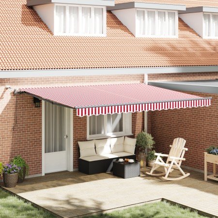 Toldo Retráctil Automático con LED Rayado Rojo y Blanco 450x300 cm | Foro24.es | Tu tienda online para hogar, jardín y más Foro24.es