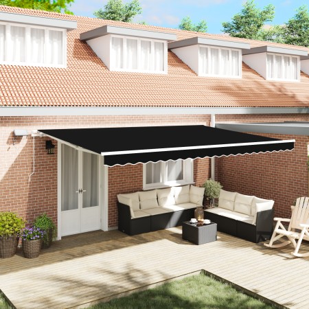 Toldo retráctil manual  con LED Negro 500x300 cm, Tela de repuesto para toldo  de 5x3 m Negro | Foro24.es | Tu tienda online para hogar, jardín y más Foro24.es