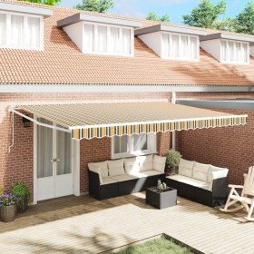 Toldo Retráctil Automático Verde y Amarillo 500x300 cm, Tela de repuesto para toldo de 5x3 m Verde y Amarillo de , Toldos - R...
