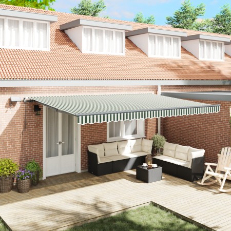 Toldo Manual Retráctil con LED Verde y Blanco 500x300 cm, Tela de Reemplazo para Toldo  para Estructura de 5x3 m Verde y Blanco | Foro24.es | Tu tienda online para hogar, jardín y más Foro24.es