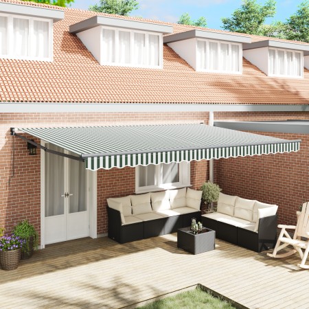 Toldo Manual Retráctil Verde y Blanco 500x300 cm , Tela de Reemplazo para Toldo  de 5x3 m Verde y Blanco | Foro24.es | Tu tienda online para hogar, jardín y más Foro24.es