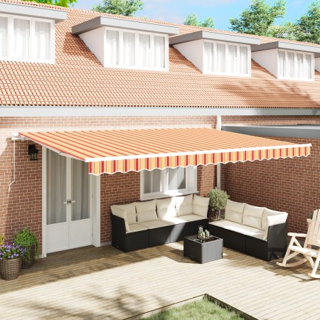 Toldo retráctil manual en naranja y amarillo 500x350 cm | Foro24.es | Tu tienda online para hogar, jardín y más Foro24.es