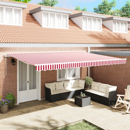 Toldo Retráctil Automático Rayas Rojas y Blancas 500x350 cm | Foro24.es | Tu tienda online para hogar, jardín y más Foro24.es