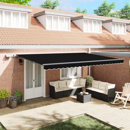 Toldo Manual Retráctil con LED Negro 500x350 cm,  Tela de Repuesto para Toldo de 5x3,5 m Marco Negro | Foro24.es | Tu tienda online para hogar, jardín y más Foro24.es
