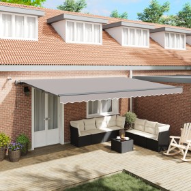 Toldo Retráctil Automático con LED Gris Claro 500x350 cm, Tela de Reemplazo para Toldo de 5x3,5 m Marco Gris Claro de , Toldo...