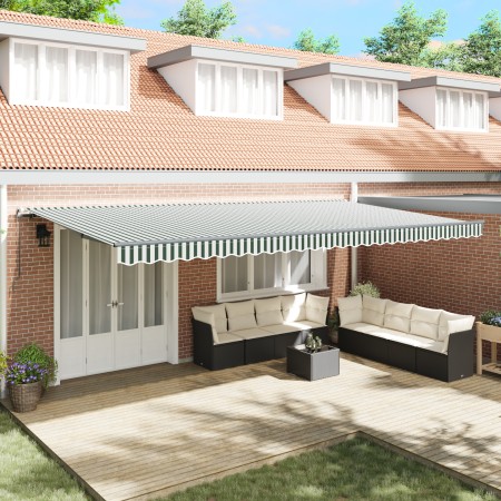 Toldo Retráctil Manual Verde y Blanco 600x300 cm,  Tela de Reemplazo para Toldo de 6x3 m Verde y Blanco | Foro24.es | Tu tienda online para hogar, jardín y más Foro24.es