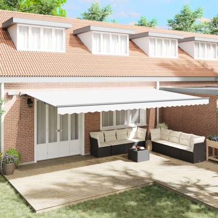 Toldo Retráctil Manual con LED Blanco 600x350 cm, Tela de Reemplazo para Toldo  de 6x3.5 m Blanco | Foro24.es | Tu tienda online para hogar, jardín y más Foro24.es