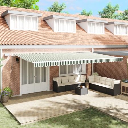 Toldo Retráctil Manual con LED Verde y Blanco 600x350 cm, Tela de Reemplazo para Toldo  de 6x3.5 m Verde y Blanco | Foro24.es | Tu tienda online para hogar, jardín y más Foro24.es