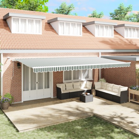 Toldo Retráctil Automático con LED Verde y Blanco 600x350 cm,  Tela de Repuesto para Toldo de 6x3.5 m Marco Verde y Blanco | Foro24.es | Tu tienda online para hogar, jardín y más Foro24.es