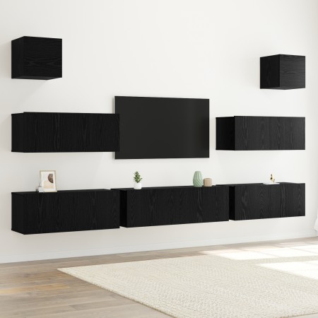 Conjunto de mueble de TV de 7 piezas Montado en la Pared Roble Negro Madera Trabajada | Foro24.es | Tu tienda online para hogar, jardín y más Foro24.es