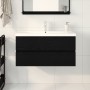 Armario de Pila con Lavabo Integrado Roble Negro Madera Elaborada, Armario de Pila Roble Negro 90x38,5x45 cm Madera Elaborada...