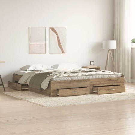 Cama con cajones madera de ingeniería roble artisan 180x200 cm de , Camas y somieres - Ref: Foro24-3333961, Precio: 200,05 €,...