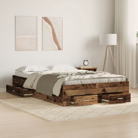 Cama con cajones madera de ingeniería envejecida 120x200 cm de , Camas y somieres - Ref: Foro24-3333969, Precio: 174,34 €, De...