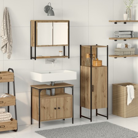 Conjunto de muebles de baño de 3 piezas en roble artesanal de madera elaborada de , Muebles de baño - Ref: Foro24-3334377, Pr...