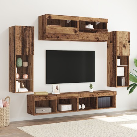 Unidad de Pared para TV 8 Piezas con LED Madera Vieja Madera Elaborada de , Muebles TV - Ref: Foro24-3334380, Precio: 329,08 ...