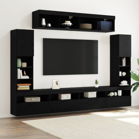 Unidades de TV de 8 piezas con LED Roble Negro Madera de Buena Calidad | Foro24.es | Tu tienda online para hogar, jardín y más Foro24.es