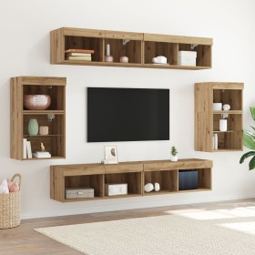 Unidades de TV de 8 piezas con LED y madera elaborada de roble artesanal de , Muebles TV - Ref: Foro24-3334387, Precio: 230,8...