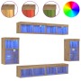 Unidades de TV de 8 piezas con LED y madera elaborada de roble artesanal de , Muebles TV - Ref: Foro24-3334387, Precio: 230,8...