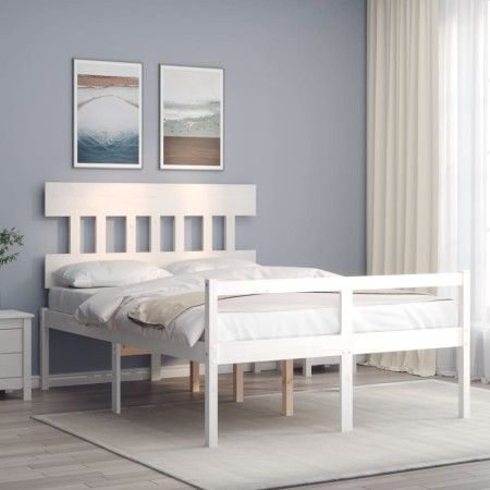 Cama personas mayores cabecero madera maciza blanco 140x200 cm de vidaXL, Camas y somieres - Ref: Foro24-3195417, Precio: 175...