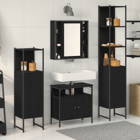 Juego de Muebles de Baño de 4 Piezas en Madera de Ingeniero con Acabado en Roble Negro de , Muebles de baño - Ref: Foro24-333...