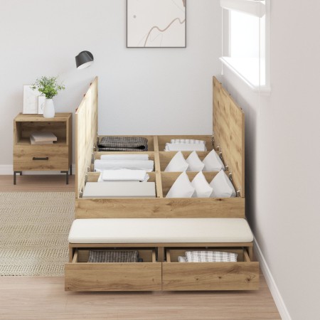 Cama de Almacenamiento en Roble Artesanal 90x200 cm de , Camas y somieres - Ref: Foro24-3335612, Precio: 236,86 €, Descuento:...