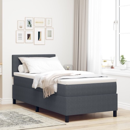 Cama con Base de Resortes con Colchón Gris Oscuro Individual Tela de Corduroy | Foro24.es | Tu tienda online para hogar, jardín y más Foro24.es