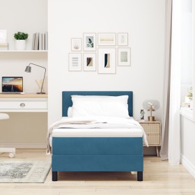 Cama Box Spring con colchón terciopelo azul oscuro 90x190 cm de , Camas y somieres - Ref: Foro24-3339144, Precio: 291,66 €, D...