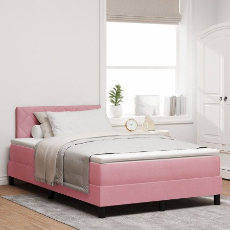 Cama Box Spring con colchón terciopelo rosa 120x200 cm de , Camas y somieres - Ref: Foro24-3339235, Precio: 388,45 €, Descuen...