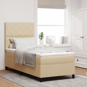 Cama con base tapizada con colchón crema individual en tela de , Camas y somieres - Ref: Foro24-3339432, Precio: 340,46 €, De...