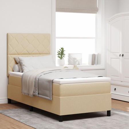Cama con base tapizada con colchón crema individual en tela de , Camas y somieres - Ref: Foro24-3339432, Precio: 340,46 €, De...
