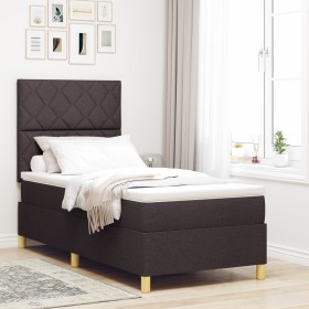 Cama Box Spring con Colchón Marrón Oscuro 100x200 cm Tela de , Camas y somieres - Ref: Foro24-3339675, Precio: 353,93 €, Desc...