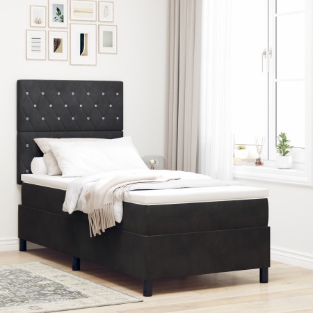 Cama Box Spring con colchón terciopelo negro 100x200 cm de , Camas y somieres - Ref: Foro24-3339748, Precio: 336,67 €, Descue...