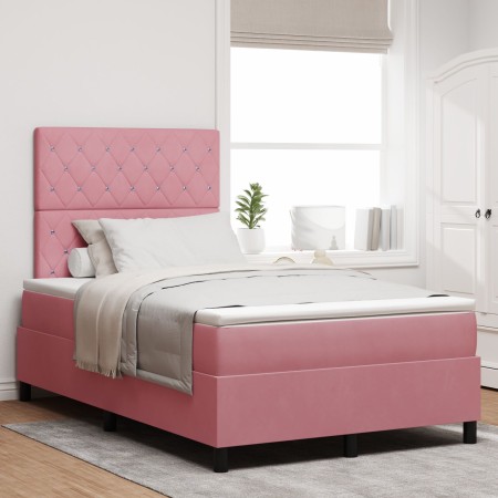 Cama Box Spring con colchón terciopelo rosa 120x200 cm de , Camas y somieres - Ref: Foro24-3339763, Precio: 423,84 €, Descuen...