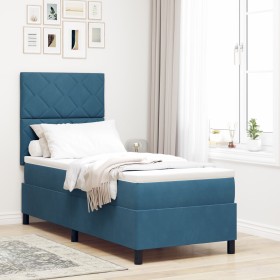 Cama Box Spring con colchón terciopelo azul oscuro 80x200 cm de , Camas y somieres - Ref: Foro24-3339864, Precio: 285,45 €, D...