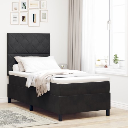 Cama Box Spring con colchón terciopelo negro 100x200 cm de , Camas y somieres - Ref: Foro24-3339880, Precio: 341,93 €, Descue...